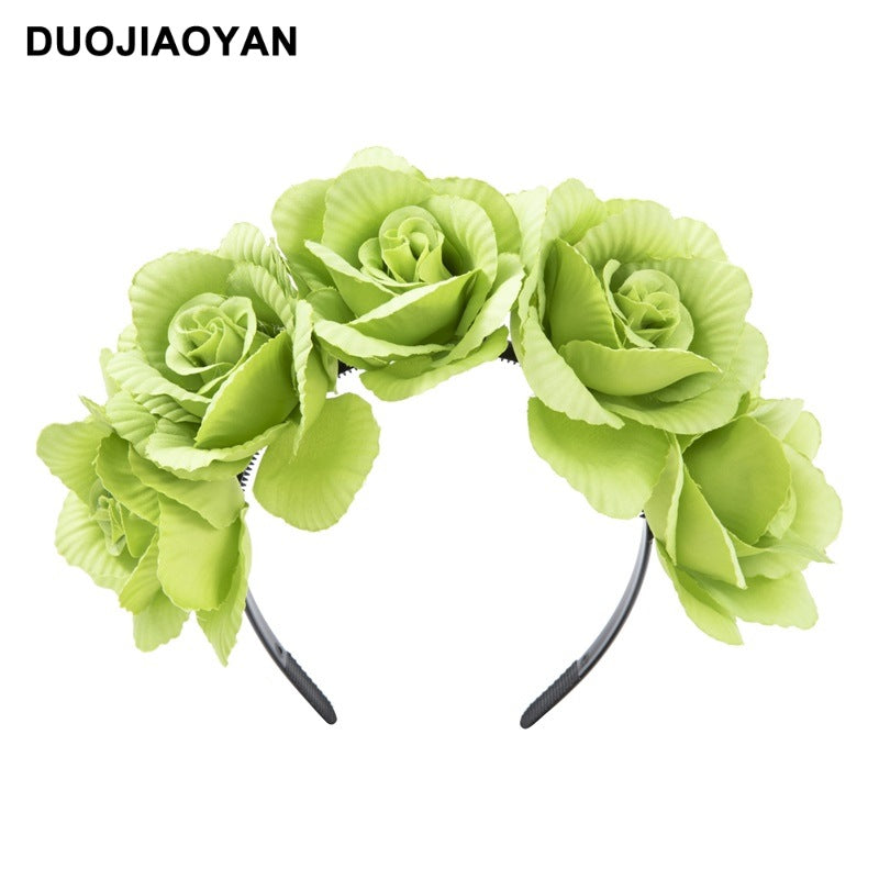 Wholesale Carnival artificial fabric rose purple green big flower headband